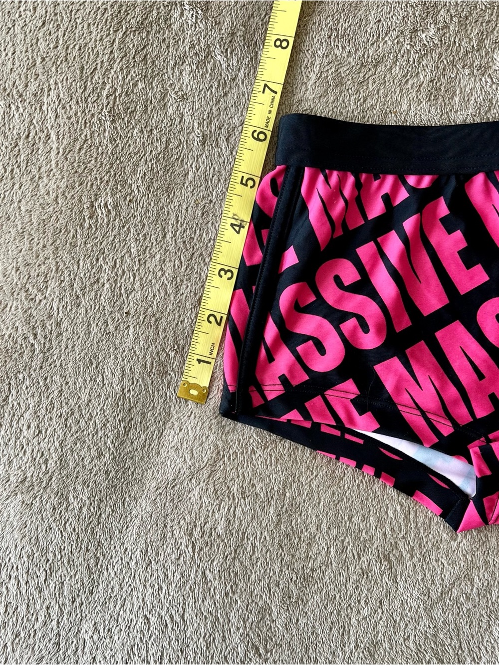 Andrew Christian Hot Pink Graphic Swim Trunks with Black Waistband, Massive - Picture 5 of 5